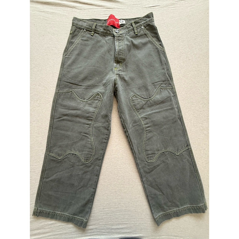 Barnstorm Woman's Carpenter Jeans 32waist Olive Green Denim Knee Patch Work
